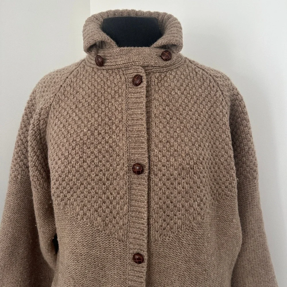 Orvis Cardigan Sweater Women XL Brown Wool Chunky Knit‎ Mock Neck Grandpa Cabin - Picture 2 of 9